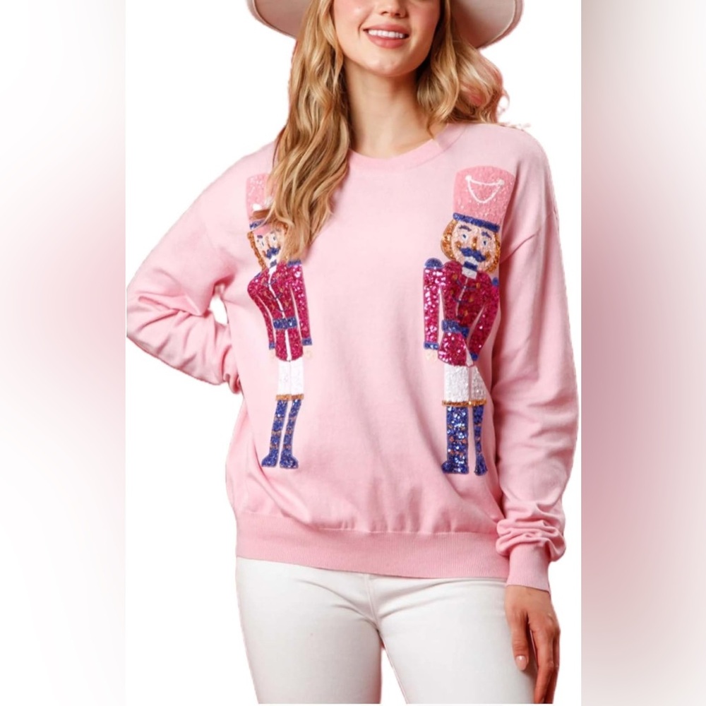 Sequin Nutcracker Sweatshirt Graphic Tee Crewneck Long Sleeve Pullover Sweater